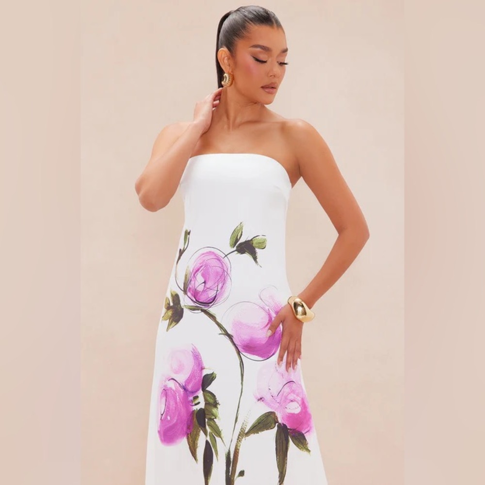 Fashion Nova Chloe Satin Maxi Dress - Ivory/combo size small - Picture 2 of 7
